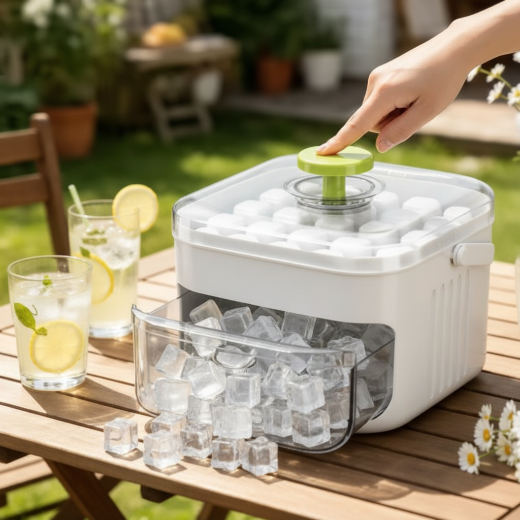Easy Press Double Layer Ice Cube Maker with Storage Box