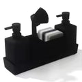 Kitchen Soap Dispenser & Sponge Holder Set with Brush – Matte Black