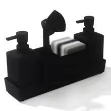 Kitchen Soap Dispenser & Sponge Holder Set with Brush – Matte Black