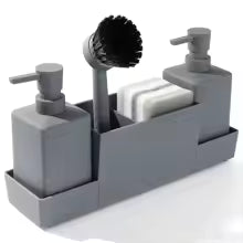 Kitchen Soap Dispenser & Sponge Holder Set with Brush – Matte Black