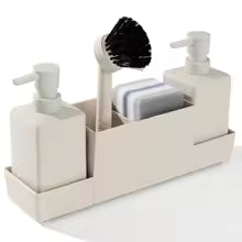 Kitchen Soap Dispenser & Sponge Holder Set with Brush – Matte Black