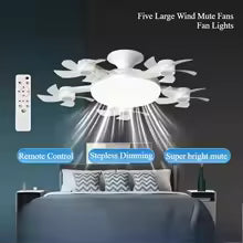 Drone-Style Silent Ceiling Fan Light — Remote Dimmable 3-Color LED | E27 Base | Living Room & Bedroom