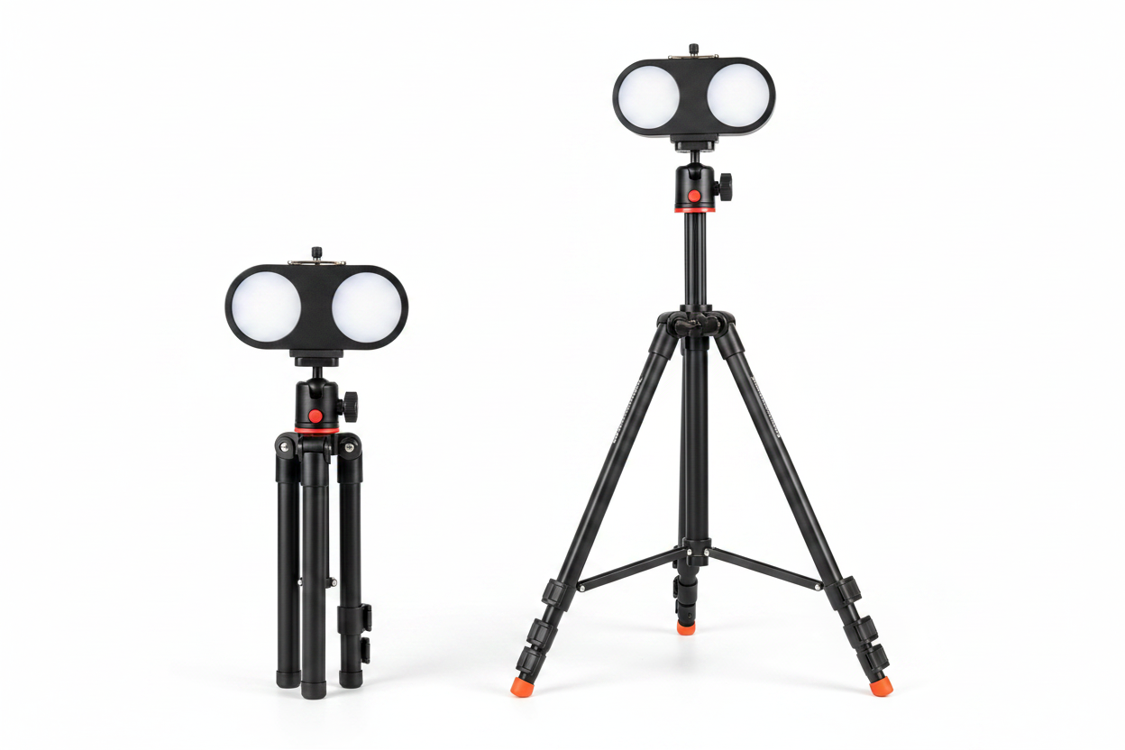 Smart tracking tripod compact vs extended size comparison - white background