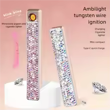 Diamond-Studded Slim USB Rechargeable Lighter for Women – Tungsten Electric
