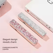 Diamond-Studded Slim USB Rechargeable Lighter for Women – Tungsten Electric